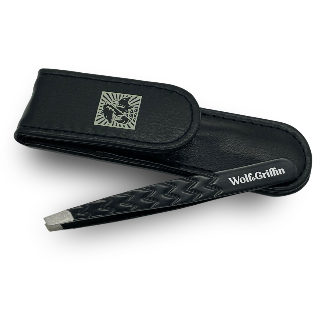 Ultimate Precision Slant Tweezers with Case - Black Edition